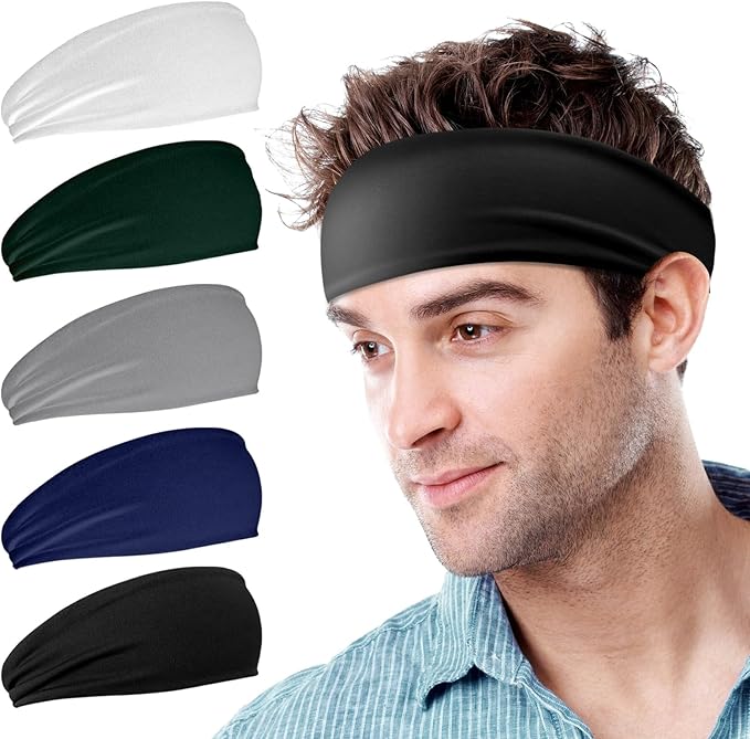 Sweatbands Sports Headband for Men & Women, Moisture Wicking Hairband Athletic Towel Headbands Cotton Head Sweat Bands for Running, Cycling, Yoga, Spa