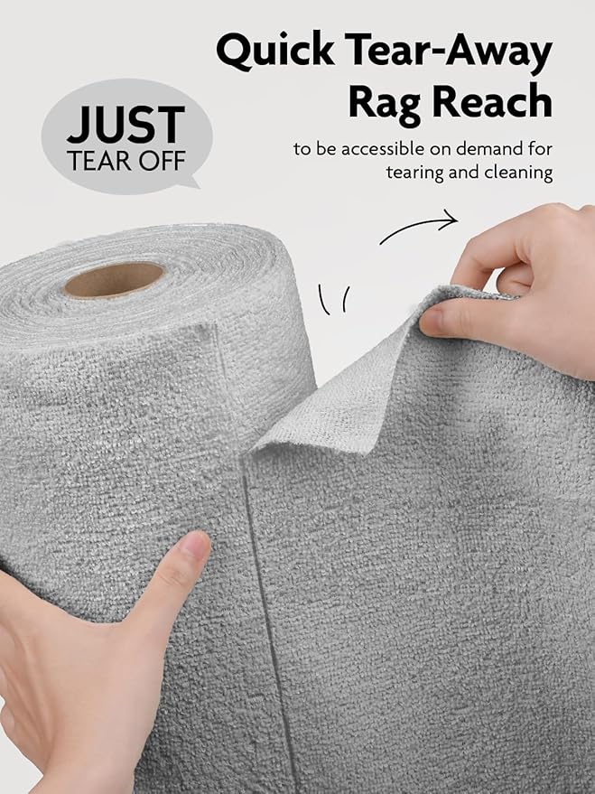 Fantasticlean Microfiber Cleaning Cloth Roll -90 Pack, Tear Away Microfiber Towels, 12" x 12", Reusable, Washable, Scratch Free, Ultra Absorbent Dishcloth for Car, Home Supplies, Pet, Kitchen (Grey)