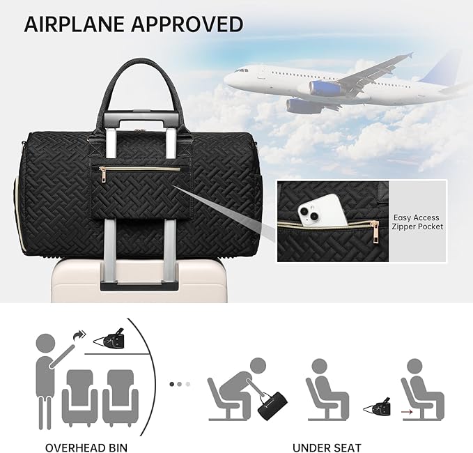 Duffle Bag for Travel, Weekender Bag with Shoe Compartment, Carry On Overnight Bag for Women with Toiletry Bag, Gym Bag with Wet Pocket, Hospital Bags for Labor and Delivery Beige