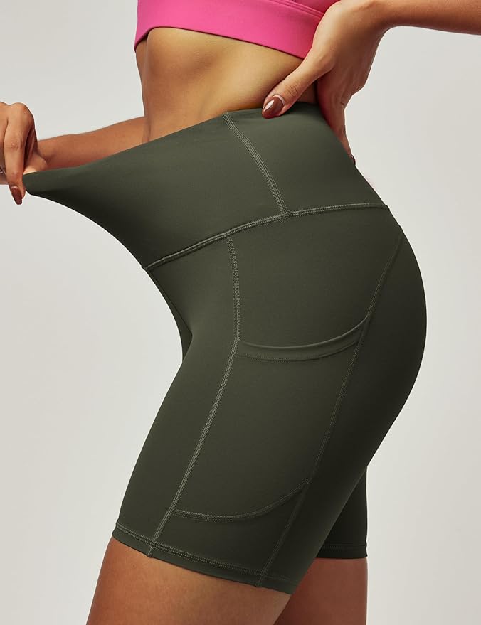 IUGA Biker Shorts Women 6" Tummy Control Workout Shorts Women with Pockets High Waisted Yoga Running Gym Spandex Compression