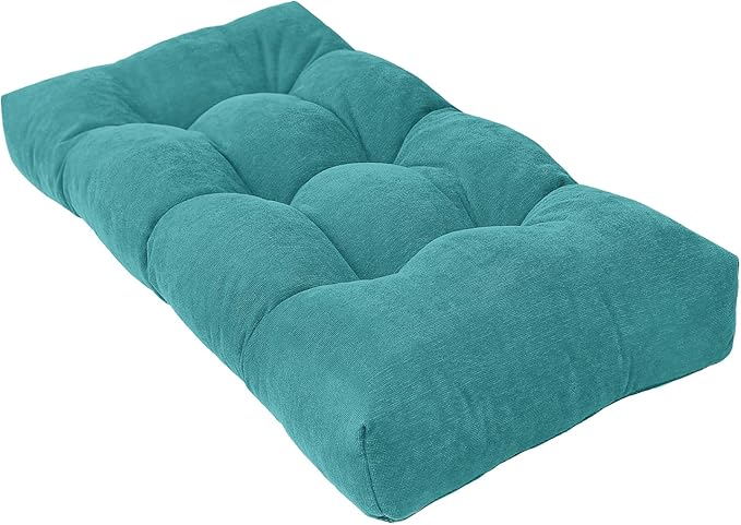 Bench Cushion 36 Inch - Chenille Fabric, High-Density Foam, Non-Slip Bottom, Soft Durable Indoor Tufted Long Seat Cushion for Window Garden Furniture (Sea Blue, 36x14x4 Inch)