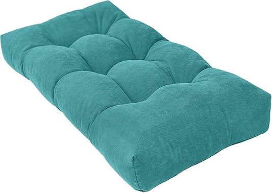 Bench Cushion 36 Inch - Chenille Fabric, High-Density Foam, Non-Slip Bottom, Soft Durable Indoor Tufted Long Seat Cushion for Window Garden Furniture (Sea Blue, 36x14x4 Inch)