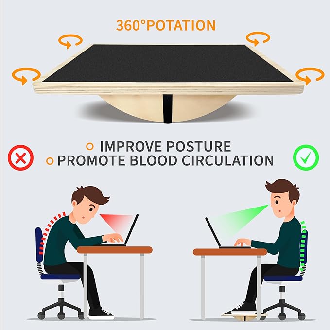 Balance Board Professional Wobble Board for Adults Anti-Slip for Physical Therapy Standing Desk Core Strength Wooden Rocker Board(350LBS)