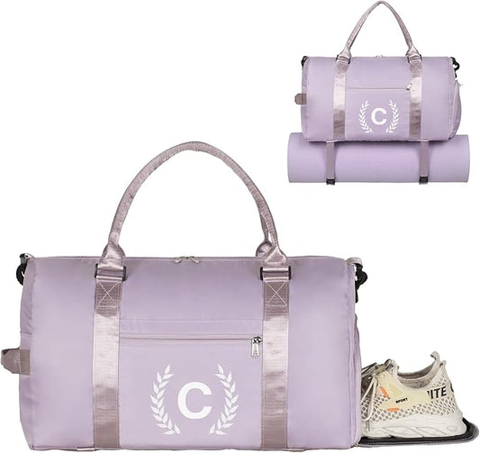 Gym Bag for Women, Personalized Duffle Bag with Shoe Compartment, Sports Bag for Yoga & Dance with Wet Pocket and Mat Strap.