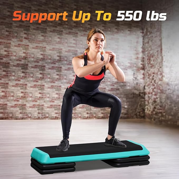 ZENY 43'' Exercise Aerobic Step Platform, Adjustable Fitness Stepper with 4 Stackable Risers, Aerobics Stepper Workout Stepper for Home Gym Cardio Strength & Training