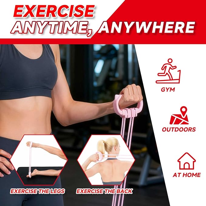 6 Gear Adjustable Resistance Bands, Fitness Resistance Bands Exercise Bands with Comfort Grips, Unisex, for Arms, Chest Extender, Home Workout, Fitness, Pilates