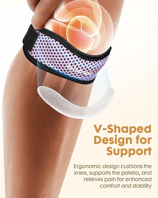 Knee Brace - 2Pack Adjustable Compression Brace with V-shaped Support Strip for Men Women Patella Band for Meniscus Injury Arthritis Pain Joint Support Strap for Workout, Purple
