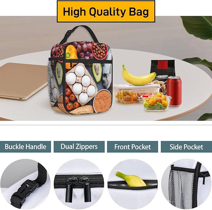 Football Polyester Lunch Box for Kids Teen,American Flag Reusable Thermal Lunch Bag for Adult Women,Sport Insulated Tote Cooler Bags for School,Work,Picnic,Travel,Stars and Stripes Theme