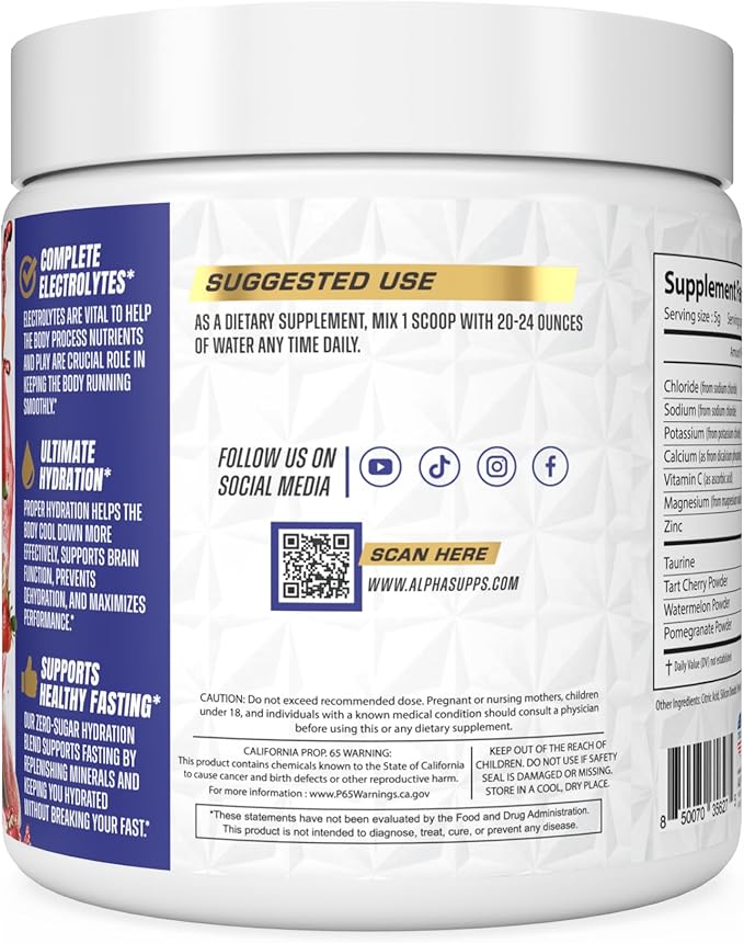 Lytes - Electrolyte Powder Daily Hydration Drink Mix - Sugar-Free, Zero Calorie Instant Formula with Trace Minerals and Antioxidants (60 Servings, Salted Watermelon Strawberry)