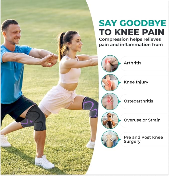 Modvel Compression Knee Brace for Women & Men, 2-Pack Knee Brace for Running Knee Pain, Knee Support Compression Sleeve, Workout Sports Knee Braces for Meniscus Tear, ACL & Arthritis Pain Relief