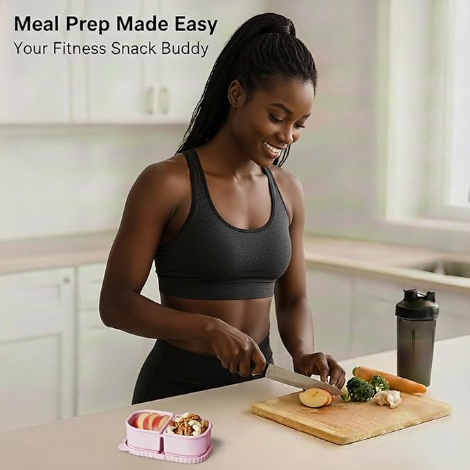 4 Sets Silicone Snack Containers with Lids, Reusable Double Compartment Plastic Container for Sauce Snack,Compact Food Storage for School, Office, Travel,Condiment Container with Lid (4 Colors)