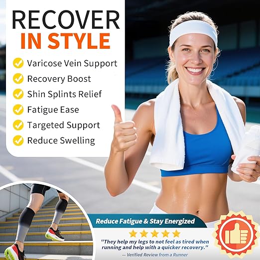 CAMBIVO Gradient Calf Compression Sleeves, 20-30 mmHg Medical Footless Compression Socks for Shin Splints, Leg Fatigue, Travel, Running, Standing & Daily Wear