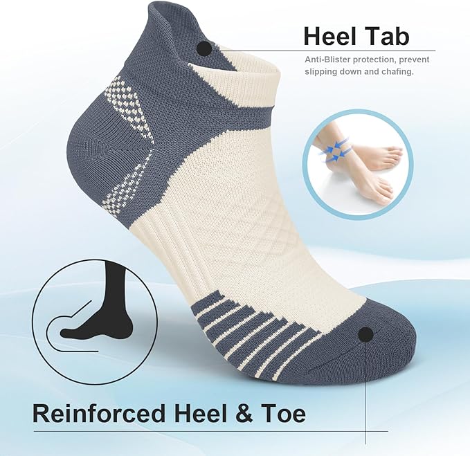 Iseasoo 6 Pairs Cotton Compression Ankle Socks – Cushioned Low Cut Running Socks with Arch Support for Women & Men