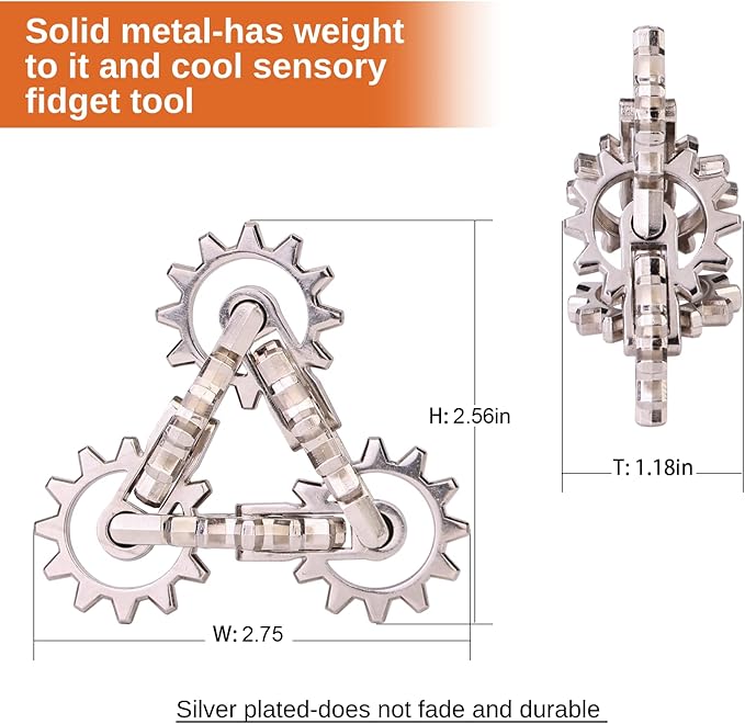 Infinity Gear Fidget Toy, Quiet Solid Metal Never Ending Fidget Toys, Keep Fingers/Hands Busy, Relieve Stress Anxiety, Unique Adults Fidget Toys for Office Home Gifts, Promotes Focus Avoid Bad Habits