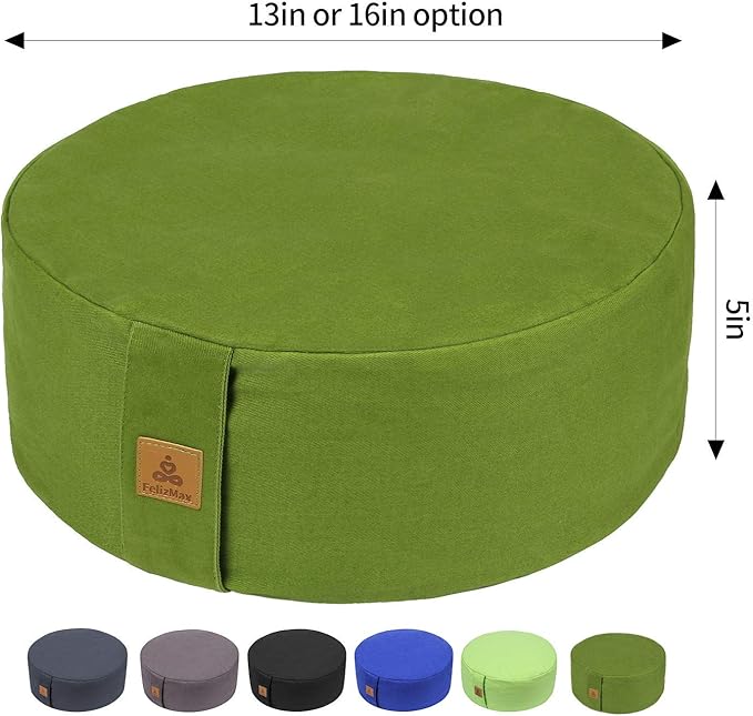 Zafu Buckwheat Meditation Cushion,D=13"/16" H=5.5",Round Zabuton Meditation Pillow,Yoga Bolster Kneeling Pillow Premium Yoga Pillow for Sitting on Floor Zippered Cotton Cover