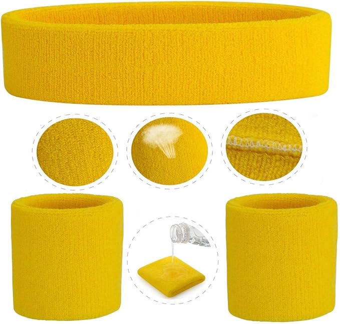 ONUPGO 6 Pieces Sweatbands Set - Sports Headbands Wristbands for Men & Women,Cotton Terry Cloth Sweatband for Tennis,Basketball,Gym,Working Out - Moisture Wicking Elasticity