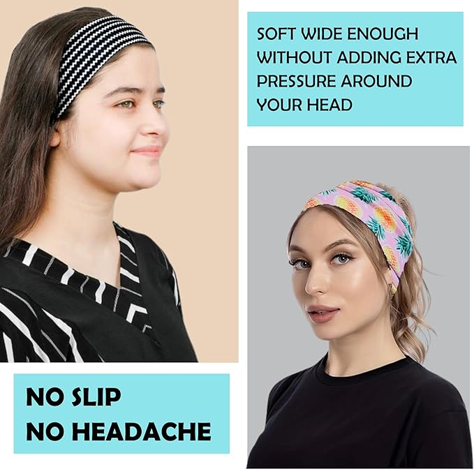 LOTUS78, Pack of 6 Wide Headbands for Women Non Slip, Fashionable Sports Hair Bands for Women's Hair, Soft Elastic Stretchy Head bands, Yoga Workout Headbands for Women Daily Fashion (Tropical)