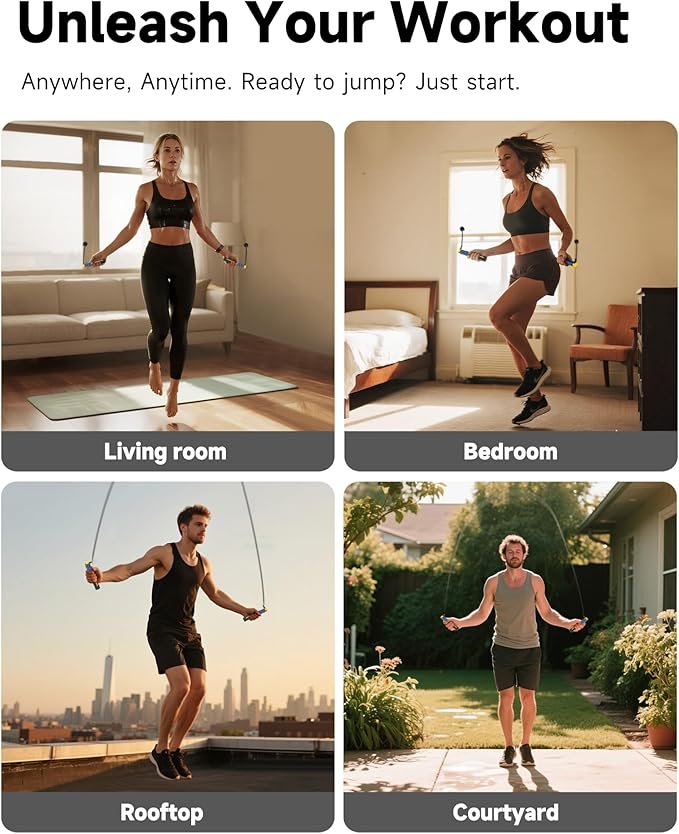 KINTHEA 2 in 1 Smart Jump Rope with Counter and LED Display, Cordless Jumping Rope with Counter for Women, Men, All Age, Adjustable Skipping Rope for Cardio Fitness in Limited Home Space & Outdoor