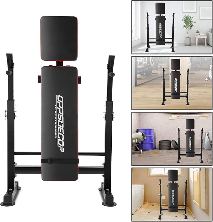 OPPSDECOR 6 in 1 660lbs Weight Bench with Leg Extension and Leg Curl, Foldable Bench Press Set and Squat Barbell Rack with Preacher Curl, Adjustable Workout Bench for Home Gym Strength Training PXZXYX1