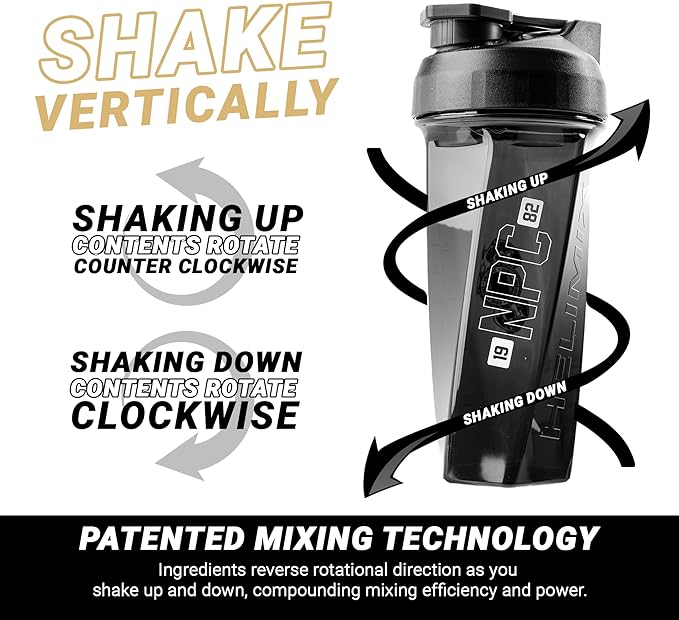 HELIMIX 2.0 NPC Officially Licensed Vortex Blender Shaker Bottle Holds upto 28oz | No Blending Ball or Whisk | USA Made | Portable Pre Workout Whey Protein Drink Shaker Cup | Mixes Smoothies Shakes