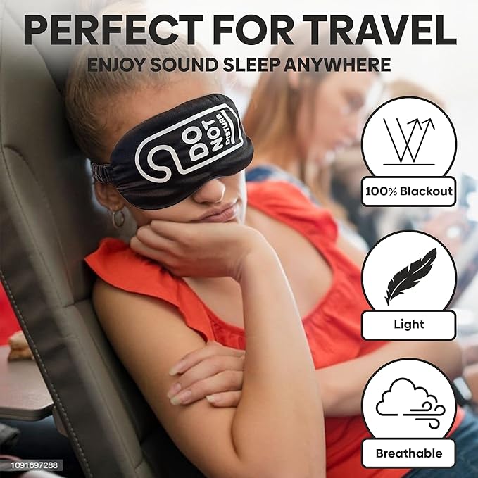 VITYA Black Do Not Disturb/Wake Me Up Double-Sided Silk Sleep Mask for Women/Men | Sleep Mask Light Blocking | Soft Breathable Sleep Eye Mask for Traveling on Airplane | Eye Mask with Elastic Strap