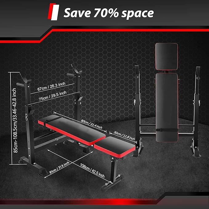 OPPSDECOR 600LBS 6 in 1 Weight Bench Set, Adjustable Bench Press Set and Squat Rack, Foldable Workout Benches for Home Gym, Incline Decline Flat Sit Up Strength Training Bench