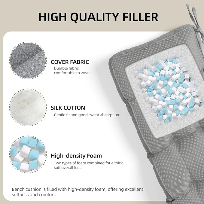 Detiblue Bench Cushion for Indoor Furniture，42x16x4Inch Tufted Bench Seat Cushion with Non-Slip, Comfortable and Durable for Shoe/Entryway/Storage with Cushion（Elita Gray）