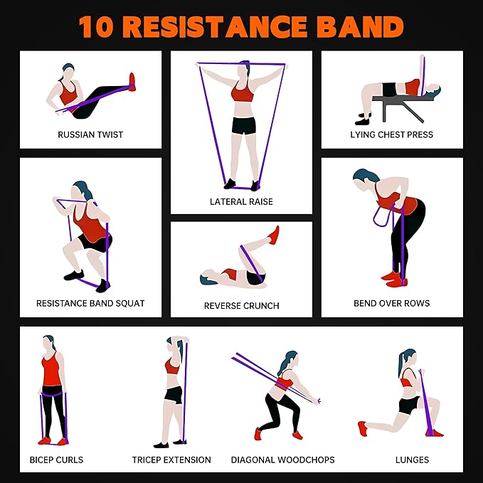 Resistance Bands for Working Out, Long Exercise Bands, Workout Bands, Pull Up Training Bands for Body Stretching, Physical Therapy Muscle Training for Men & Women, 8-Piece Set