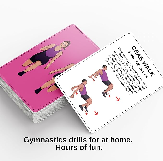 Gymnastics Training Equipment Aid Cards: Great Training Drills for Solo Practice. Exercises and Workouts for at Home. Fun Activity for Kids, Youth Junior and Beginners Gymnasts Dance