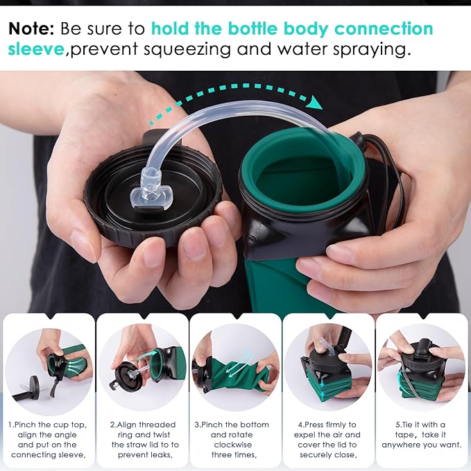 Collapsible Water Bottles 20.6oz Foldable Water Bottle BPA Free Reusable Lightweight LeakProof Travel Silicone Water Bottles for Travel Gym Hiking Camping (Upgrade Dark Green)