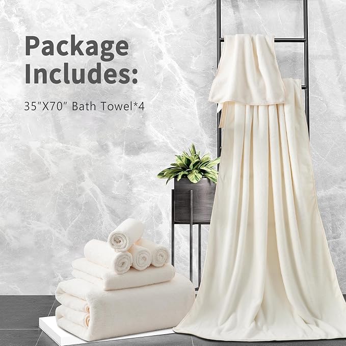 Extra Large Bath Sheet 4 Piece (35"x70")-Ultra Soft Oversized Bath Towel,Bath Sheet Towel Set for Bathroom Hotel,Plush Highly Absorbent Quick Dry Shower Towel Set for Adults,Bathroom Towel-Cream