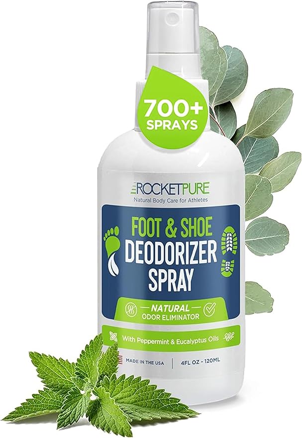 Rocket Pure Natural Foot & Shoe Deodorizer Spray - Foot Spray for Smelly Feet & Shoe Spray for Smelly Shoes - Removes, Controls & Prevents Odors - Made with Essential Oils - Made in USA (Mint, 4oz)