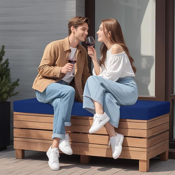 idee-home Outdoor Bench Cushion Waterproof, Bench Cushions for Outdoor Furniture, Patio Porch Swing Replacement Seat Pad with Ties for Garden Backyard, 42 x 18 Inch Navy Blue