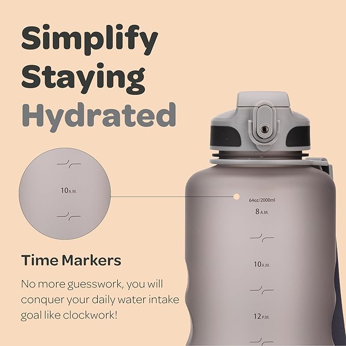 Hydracy Water Bottle with Time Marker -Large BPA Free Water Bottle & No Sweat Sleeve -Leak Proof Gym Bottle with Fruit Infuser Strainer & Times to Drink -Ideal for Fitness Sports & Outdoors