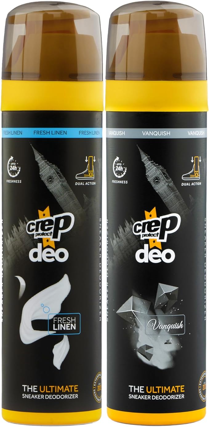 Crep Protect Shoe Deodorizer Spray - Shoe Smell Eliminator Delivers 24-Hour Odor Protection, Residue-Free Formula for All Sneakers, Refreshing Scent (Fresh Linen, Vanquish, 5.07oz)