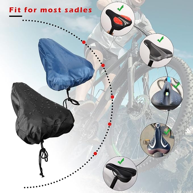 2-Piece Waterproof Bike Seat Rain & Dust Protective Cushion Saddle Cover - Navy, Accessories for Men & Women