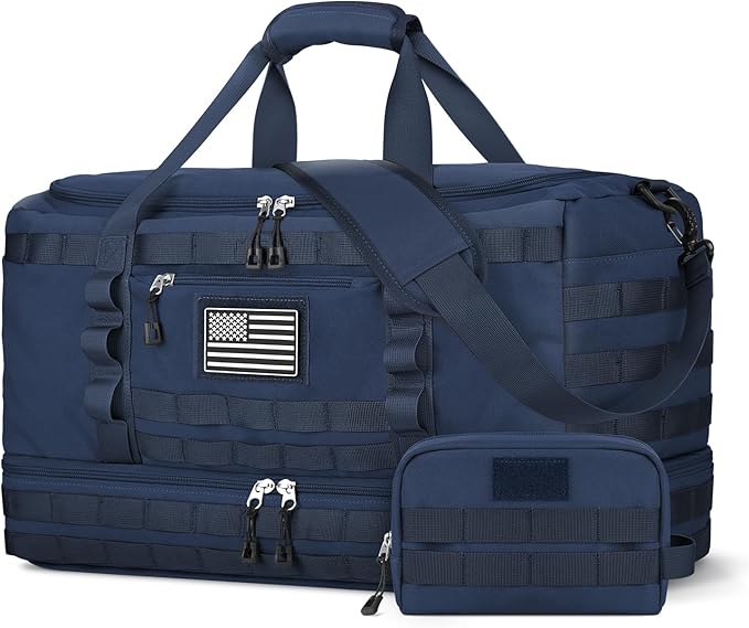 ETRONIK Travel Bag for Men Women, Gym Bag & Tactical Duffle Bags for Travel, Carry on with Toiletry Bag and Shoe Compartment, Weekender Overnight Trip with Wet Pocket for Workout Medical, Blue