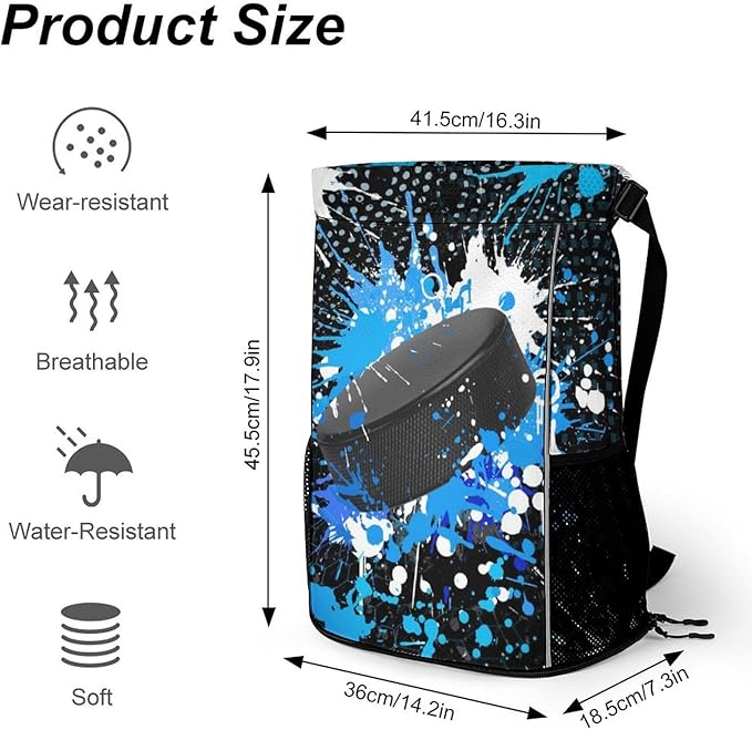 Hockey Drawstring Backpack - Cool Cinch Sack, String Backpacks with Pocket for Kids Women Men Boys Girls for Gym Outdoor Sports Travel Athletic Drawstring Bag - Lightweight/Foldable