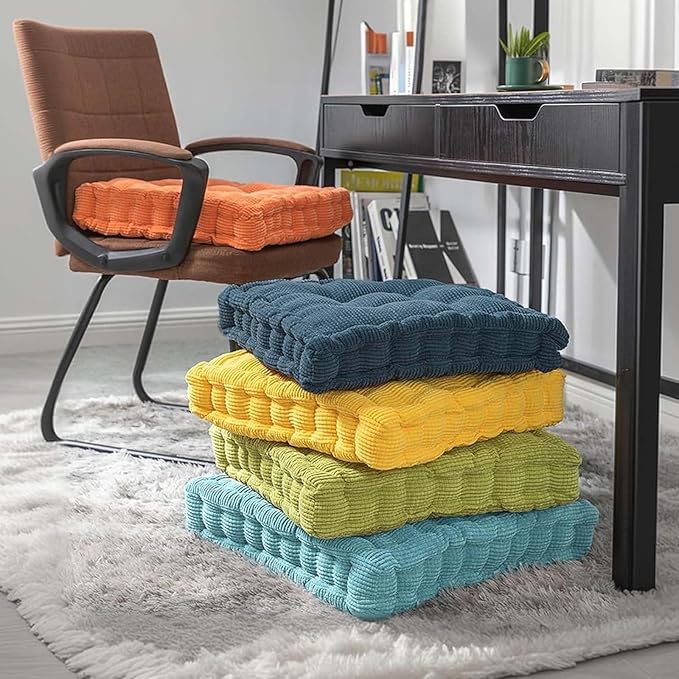 2 Pack Large Square and Round Floor Cushions for Adults Meditation Floor Pillow Green Corduroy Floor Seat Pillows Cushion for Living Room Balcony Tatami Yoga,18x18 Inch