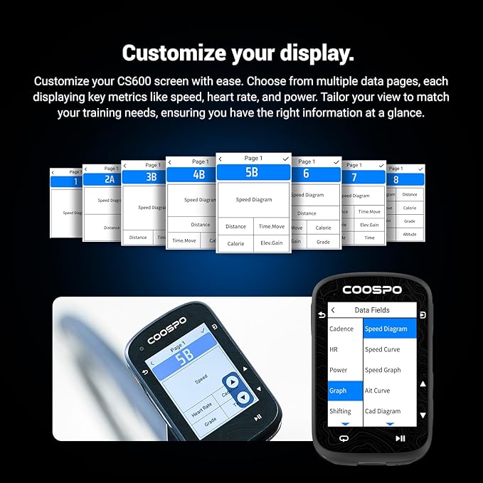 COOSPO Color Touchscreen GPS Bike Computer CS600, Wireless IPX7 Waterproof Cycling GPS Speedometer with Bluetooth/ANT+, Backlight Route Navigation, Support Bike Radar & 36H Battery Life
