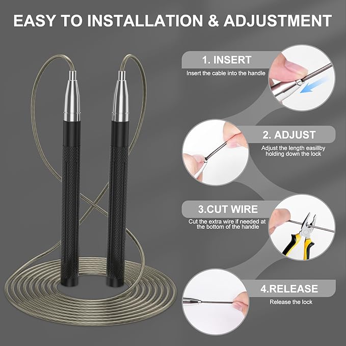 Speed Jump Rope for Men Women, Fitness Skipping Rope with Aluminium Handle and 2 Ropes, Self-Locking Design Adjustable Jumping Rope for Adult Workout Boxing