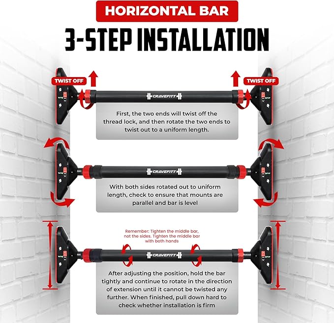 Pull Up Bar for Doorway with Resistance Bands & Wrist Wraps, Adjustable Chin Up Bar for Upper Body Workouts, 29.9" - 35.5" Locking Mechanism, No Screw Installation, Supports 880 lbs