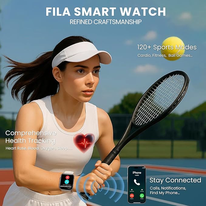 Fila Smart Watch for Men Women (Answer/Make Calls), 1.95" Fitness Watch with Heart Rate/Sleep Monitor, Step Counter, Fitness Tracker with 100+ Sports for Android iOS
