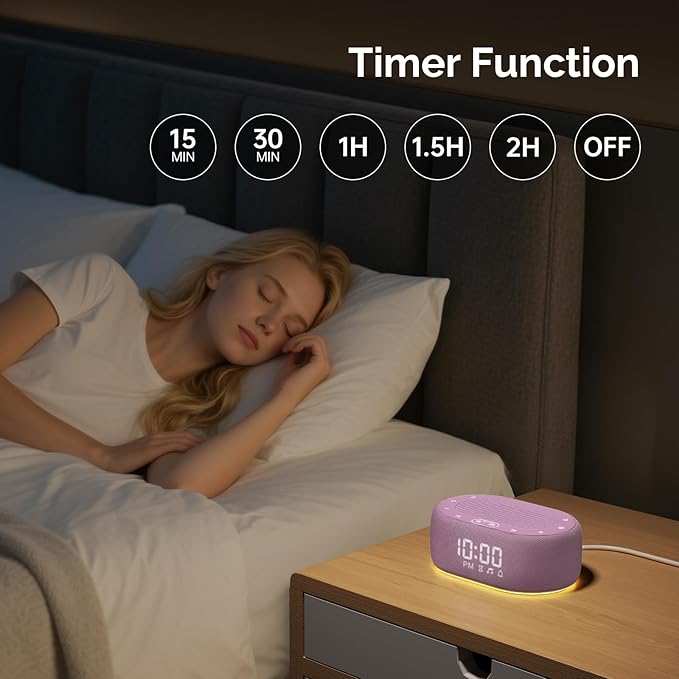1Mii White Noise Sound Machine for Sleep, Brown Noise Machine for Baby Adults Sleeping, 18 Soothing Sounds with 7-Color Night Light, Timer, Alarm Clock, Volume Control, Remote App Control - Purple
