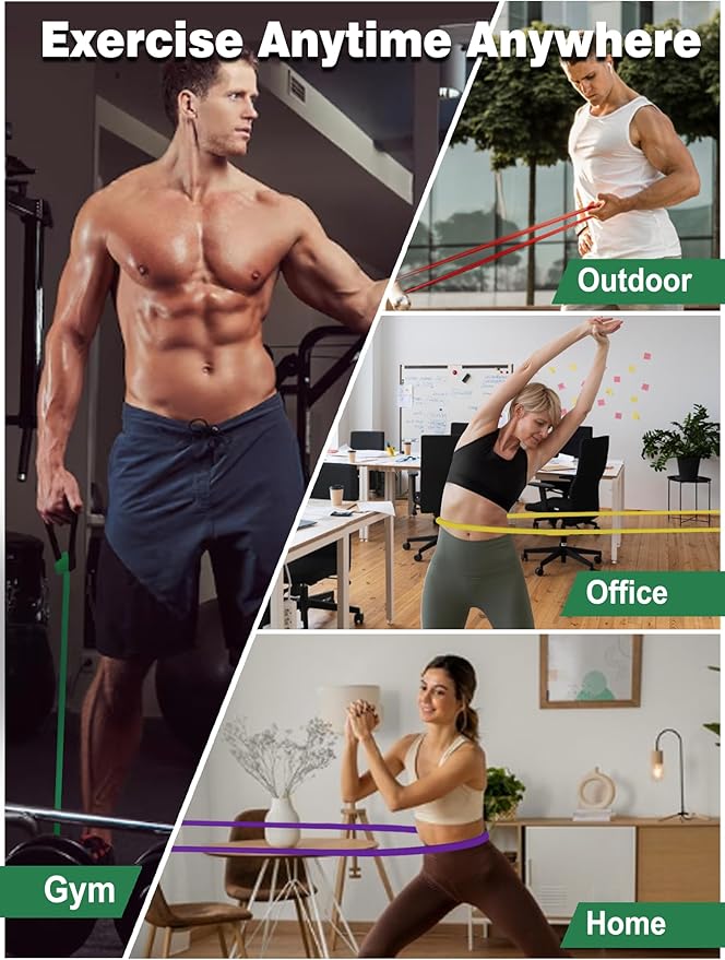 Resistance Bands Set for Pull Up Assistance, Exercise Workout Bands Set with Handles and Door Anchor, Elastic Band for Working Out, Body Stretching, Muscle Training, Men & Women