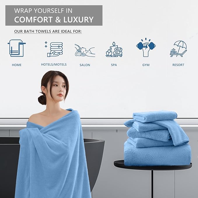 Extra Large Bath Sheet 4 Piece (35"x70")-Ultra Soft Oversized Bath Towel,Bath Sheet Towel for Bathroom Hotel,Plush Highly Absorbent Quick Dry Shower Towel Set for Adults,Bathroom Towel Set Blue