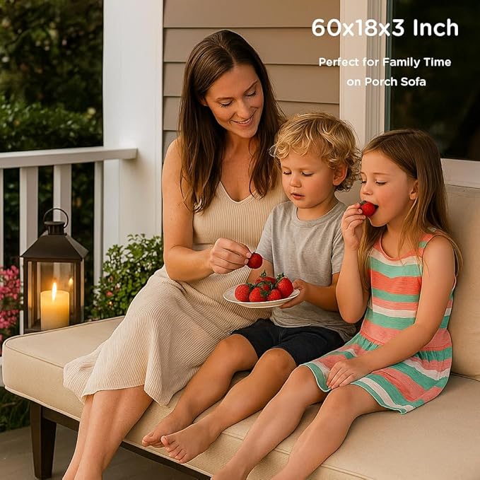 Codi Outdoor Bench Cushion 60 inch, Double Waterproof Patio Furniture Cushions Replacement for Swing, Porch, Couch, 60x18x3'', Beige