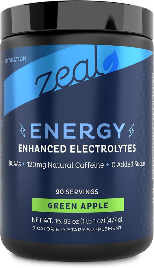 Pre-Workout Electrolyte + Energy Powder Drink Mix (90 Servings | Green Apple) w/ 0 Sugar +BCAAs +B-Vitamins Electrolyte Supplement w Potassium Zinc & Magnesium for Hydration - Keto Electrolytes