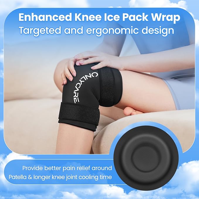 Knee Ice Pack, ONLYCARE Soothing Knee Compression Sleeve for Injuries, Upgraded Gel Cold Wrap, Hot & Cold Therapy, Reusable for Meniscus, Arthritis, ACL, MCL Pain Relief, Injury Recovery (M)
