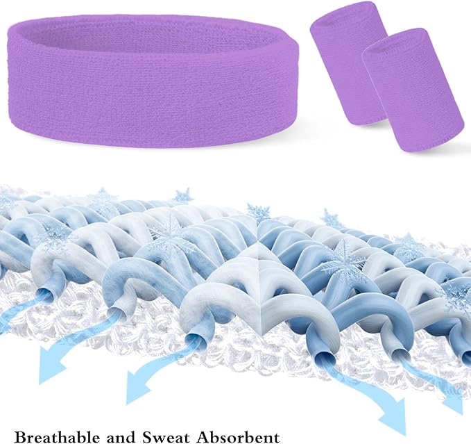 24 Pcs Neon Sweatbands Set Include 8 Pcs Sports Headband and 16 Pcs Cotton Wristbands 80s Neon Sweat Bands Bulk for Gym, Tennis, Basketball, Running, Exercise